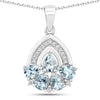 1.10 Ct Pear Blue Aquamarine & Lab Diamond Prong Silver Five Stone Pendant Necklace