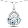 1.10 Ct Pear Blue Aquamarine & Lab Diamond Prong Silver Five Stone Pendant Necklace by Fine Color Jewels