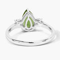 1.10 Ct Pear Green Peridot and Lab Diamond Prong Silver Three Stone Ring by Fine Color Jewels
