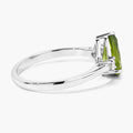 1.10 Ct Pear Green Peridot and Lab Diamond Prong Silver Three Stone Ring by Fine Color Jewels