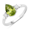 1.10 Ct Pear Green Peridot and Lab Diamond Prong Silver Three Stone Ring