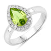1.10 Ct Pear Green Peridot & Lab Diamond Prong Silver Halo Engagement Ring