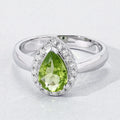 1.10 Ct Pear Green Peridot & Lab Diamond Prong Silver Halo Engagement Ring by Fine Color Jewels