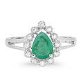1.10 Ct Pear Green Zambian Emerald Diamond V-Prong 10k Gold Halo Statement Ring by Fine Color Jewels