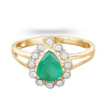 1.10 Ct Pear Green Zambian Emerald Diamond V-Prong 10k Gold Halo Statement Ring by Fine Color Jewels