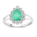 1.10 Ct Pear Green Zambian Emerald Diamond V-Prong 10k Gold Halo Statement Ring by Fine Color Jewels