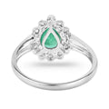 1.10 Ct Pear Green Zambian Emerald Diamond V-Prong 10k Gold Halo Statement Ring by Fine Color Jewels