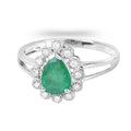 1.10 Ct Pear Green Zambian Emerald Diamond V-Prong 10k Gold Halo Statement Ring by Fine Color Jewels