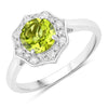 1.10 Ct Round Green Peridot and Lab Diamond Prong Silver Halo Ring