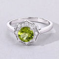 1.10 Ct Round Green Peridot and Lab Diamond Prong Silver Halo Ring by Fine Color Jewels