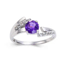 1.10 Ct Round Purple Amethyst and White Topaz Prong Silver Promise Ring by Fine Color Jewels