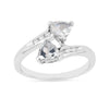 1.10 Ct Trillon Cut Light Blue Aquamarine V-Prong Rhodium Over Silver Dual Stone Bypass Ring