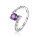 1.11 Ct Round Purple Amethyst and White Sapphire Prong Silver Bypass Solitaire Ring by Fine Color Jewels