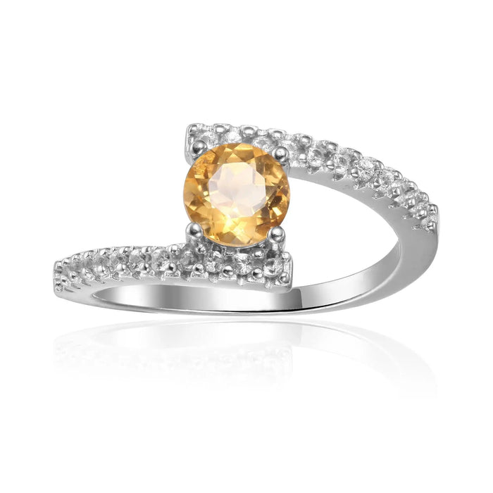 1.11 Ct Square Yellow Citrine and Moissanite Prong Silver Cocktail Ring by Fine Color Jewels