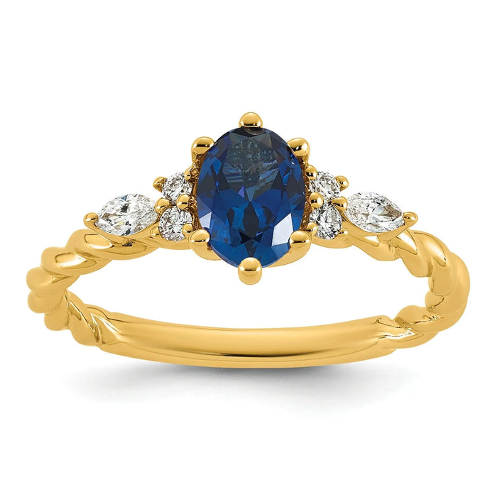 1.12 Ct Oval Blue Created Sapphire & Lab Diamond 6 Prong 14K Gold Twisted Cluster Ring by Fine Color Jewels