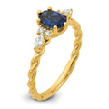 1.12 Ct Oval Blue Created Sapphire & Lab Diamond 6 Prong 14K Gold Twisted Cluster Ring by Fine Color Jewels