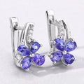 1.12 Ct Pear Violet Tanzanite & Lab Diamond Prong Silver Flower Drop Earrings by Fine Color Jewels