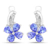 1.12 Ct Pear Violet Tanzanite & Lab Diamond Prong Silver Flower Drop Earrings