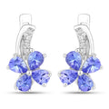 1.12 Ct Pear Violet Tanzanite & Lab Diamond Prong Silver Flower Drop Earrings by Fine Color Jewels