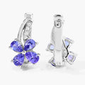 1.12 Ct Pear Violet Tanzanite & Lab Diamond Prong Silver Flower Drop Earrings by Fine Color Jewels