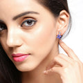 1.12 Ct Pear Violet Tanzanite & Lab Diamond Prong Silver Flower Drop Earrings by Fine Color Jewels