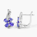 1.12 Ct Pear Violet Tanzanite & Lab Diamond Prong Silver Flower Drop Earrings by Fine Color Jewels