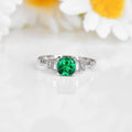 1.14 Ct Cushion Green Colombian Lab Created Emerald and Moissanite Prong Silver Five Stone Ring by Fine Color Jewels