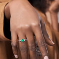 1.14 Ct Cushion Green Colombian Lab Created Emerald and Moissanite Prong Silver Five Stone Ring by Fine Color Jewels