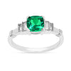 1.14 Ct Cushion Green Colombian Lab Created Emerald and Moissanite Prong Silver Five Stone Ring