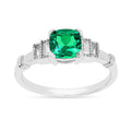 1.14 Ct Cushion Green Colombian Lab Created Emerald and Moissanite Prong Silver Five Stone Ring by Fine Color Jewels