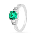 1.14 Ct Cushion Green Colombian Lab Created Emerald and Moissanite Prong Silver Five Stone Ring by Fine Color Jewels