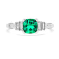 1.14 Ct Cushion Green Colombian Lab Created Emerald and Moissanite Prong Silver Five Stone Ring by Fine Color Jewels