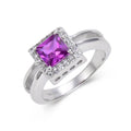 1.14 Ct Square Created Purple Sapphire and White Topaz Prong Silver Halo Engagement Ring by Fine Color Jewels