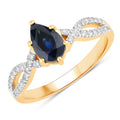 1.14ct Pear Blue Sapphire and Diamond Prong 14K Yellow Gold Crossover Engagement Ring by Fine Color Jewels