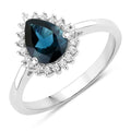 1.15 Ct Pear London Blue Topaz & Lab Diamond Prong Silver Halo Ring by Fine Color Jewels