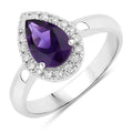 1.15 Ct Pear Purple Amethyst and Lab Diamond Prong Silver Halo Ring by Fine Color Jewels