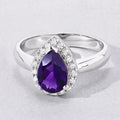 1.15 Ct Pear Purple Amethyst and Lab Diamond Prong Silver Halo Ring by Fine Color Jewels