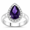 1.15 Ct Pear Purple Amethyst and Lab Diamond Prong Silver Halo Ring