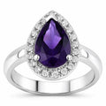 1.15 Ct Pear Purple Amethyst and Lab Diamond Prong Silver Halo Ring by Fine Color Jewels