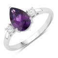 1.15 Ct Pear Purple Amethyst and Lab Diamond Prong Silver Three Stone Ring by Fine Color Jewels