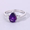 1.15 Ct Pear Purple Amethyst and Lab Diamond Prong Silver Three Stone Ring by Fine Color Jewels