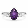 1.15 Ct Pear Purple Amethyst and Lab Diamond Prong Silver Three Stone Ring