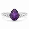 1.15 Ct Pear Purple Amethyst and Lab Diamond Prong Silver Three Stone Ring by Fine Color Jewels