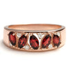 1.16 Ct Marquise and Pear Red Garnet and White Topaz Prong Silver Leaf Band Ring