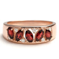 1.16 Ct Marquise and Pear Red Garnet and White Topaz Prong Silver Leaf Band Ring by Fine Color Jewels