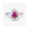 1.19 Ct Pear Pink Ruby White Diamond V-Prong 10K Gold Halo Ring