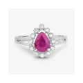 1.19 Ct Pear Pink Ruby White Diamond V-Prong 10K Gold Halo Ring by Fine Color Jewels