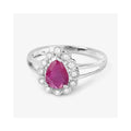 1.19 Ct Pear Pink Ruby White Diamond V-Prong 10K Gold Halo Ring by Fine Color Jewels