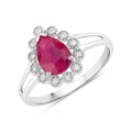 1.19 Ct Pear Pink Ruby White Diamond V-Prong 10K Gold Halo Ring by Fine Color Jewels