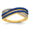 1.19 Ct Round Blue Sapphire & Diamond Pavé 14K Gold 4-Row Criss Cross Ring